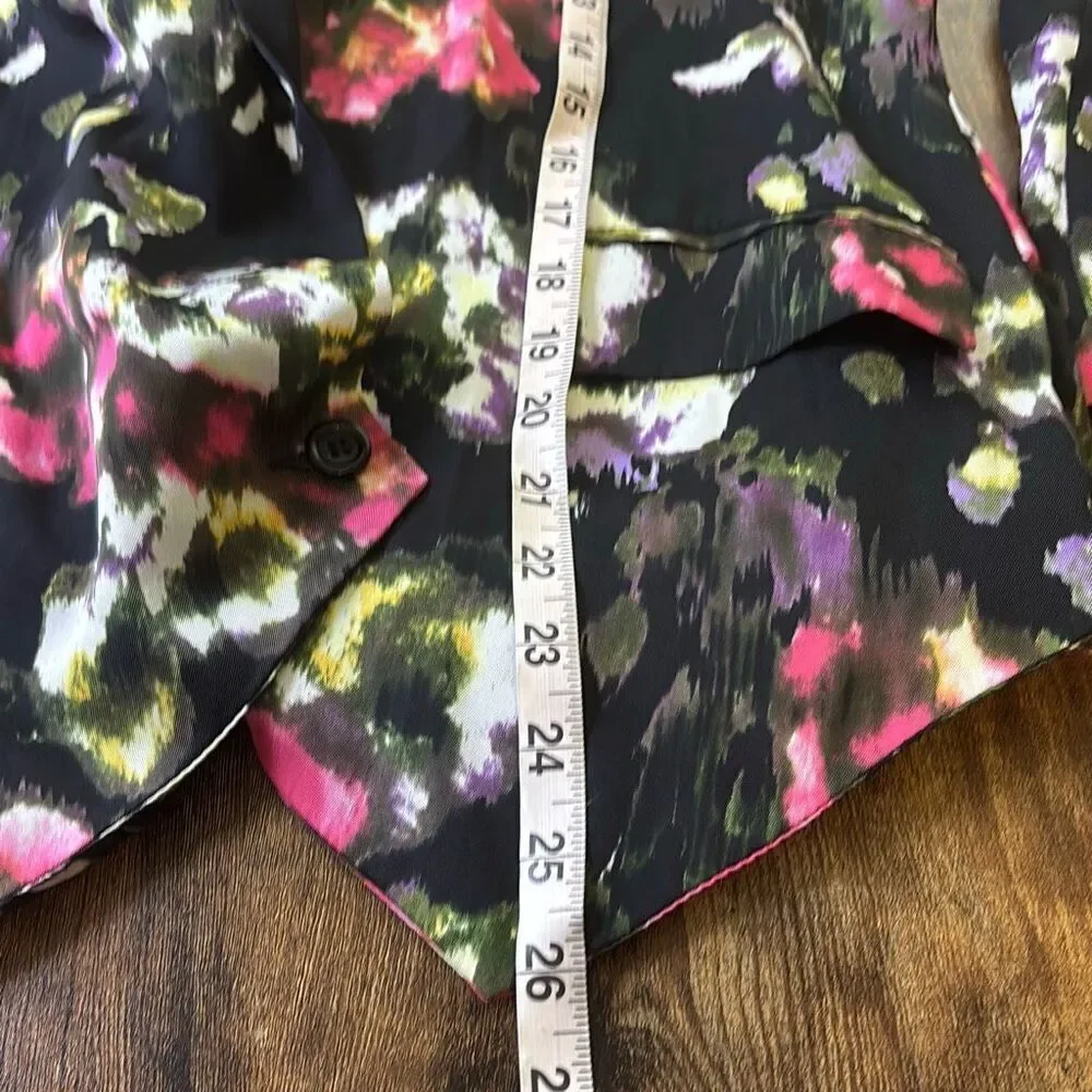 Anthropologie Cartonnier black floral silky blazer jacket XS Rhian summer weight